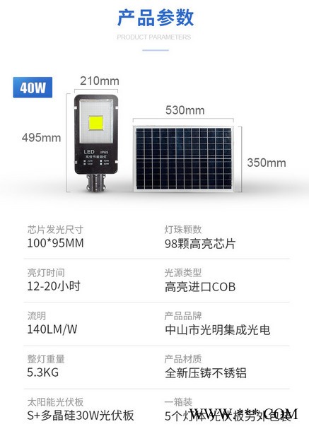 dejiuFJ06 太阳能路灯LED灯户外照明庭院灯草坪灯农村道路照明图2