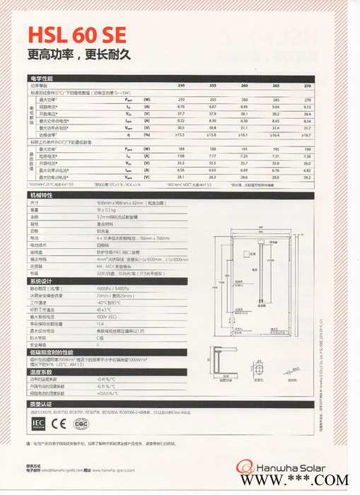 hsl 60 s 太阳能电池板** 韩华多晶260W 30V太阳能光伏电池板发电系统板 足功率板图2