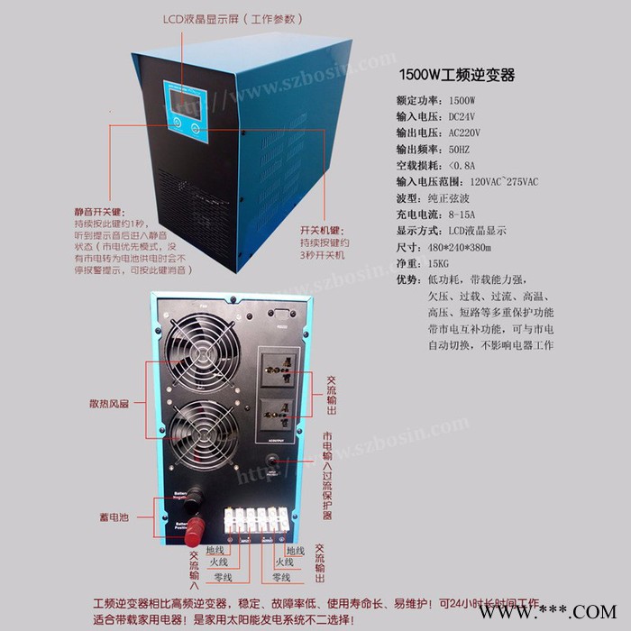 纯正弦波1500W工频逆变器太阳能发电系统专用逆变电源 家用逆变器图5