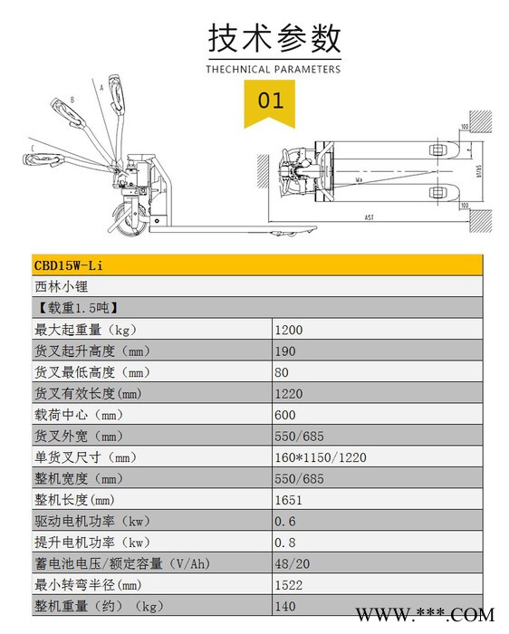 北京凯力丰叉车**全新西林小锂叉车CBD15W-Li 锂电池搬运车 电动托盘车 1.5吨小型电瓶液压车拖车带制动图4