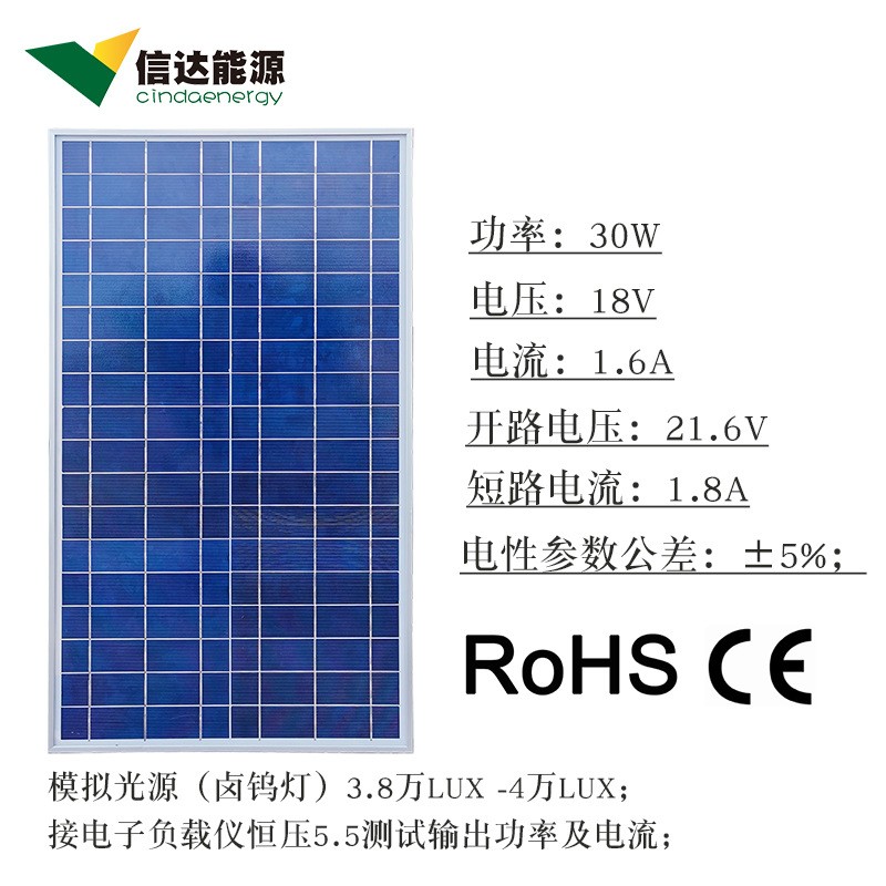 30w多晶太阳能电池板发电板光伏板18v太阳能充电板玻璃层压板现货 1个起批图2