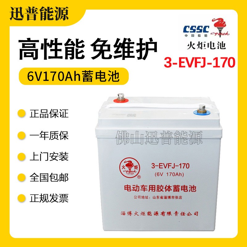 火炬蓄电池3-EVFJ-170电动轿车电瓶 6V170Ah高尔夫球车电池免维护