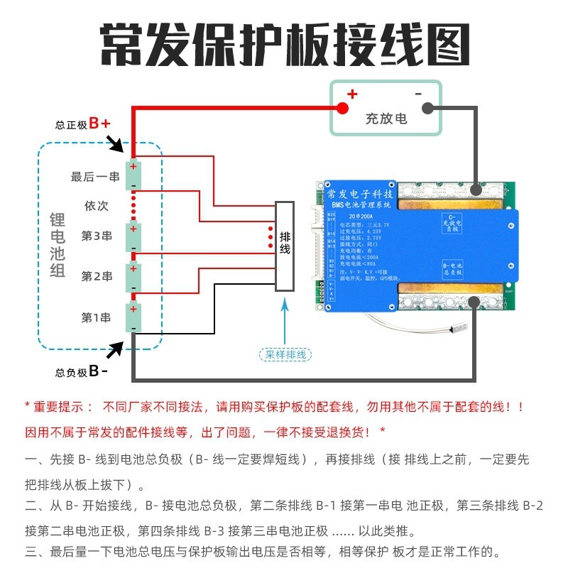 常发 20串72V三元保护板大单体锂电池BMS200A 同口均衡温控足电流图3