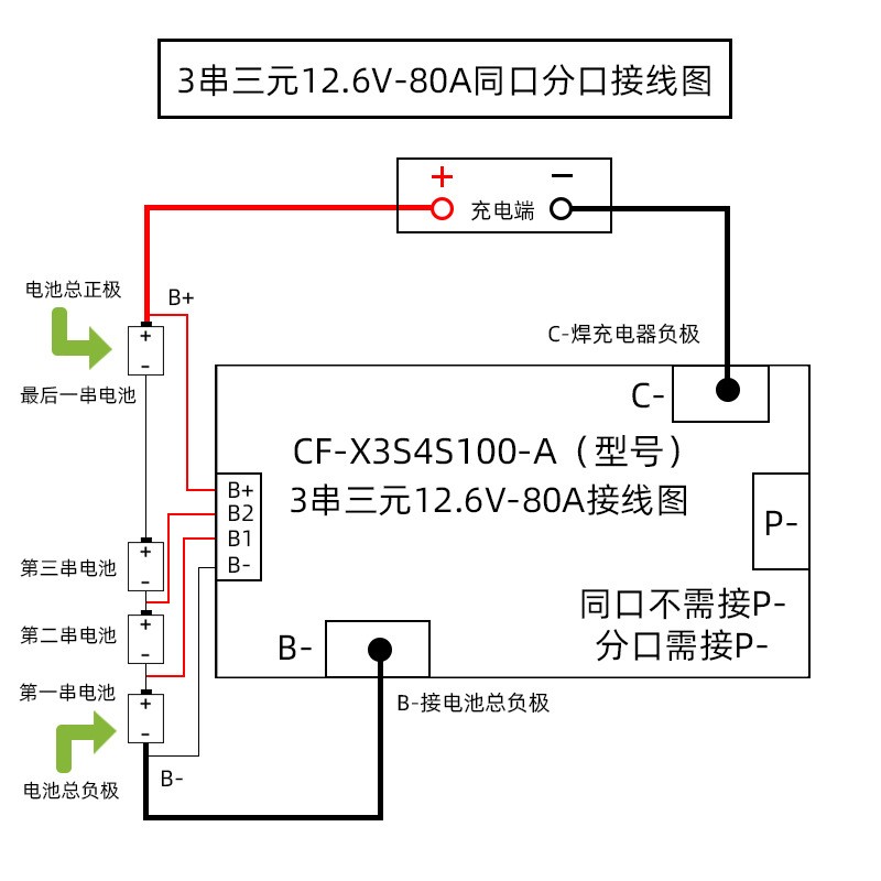 常发 3串三元/4串铁锂 60A80A锂电池保护板BMS同口/分口带均衡图4