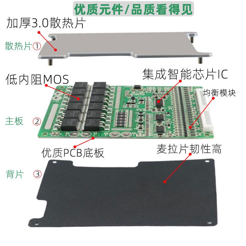 品智源三元锂13串48V锂电池保护板 电动车电池组电路控制板带均衡图2