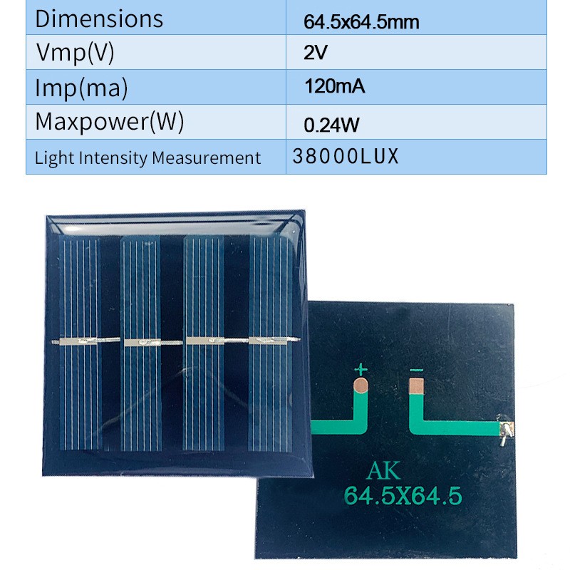 太阳能板滴胶板多晶64.5*64.5 2V 200MA充1.2V电池diy玩具充电图5