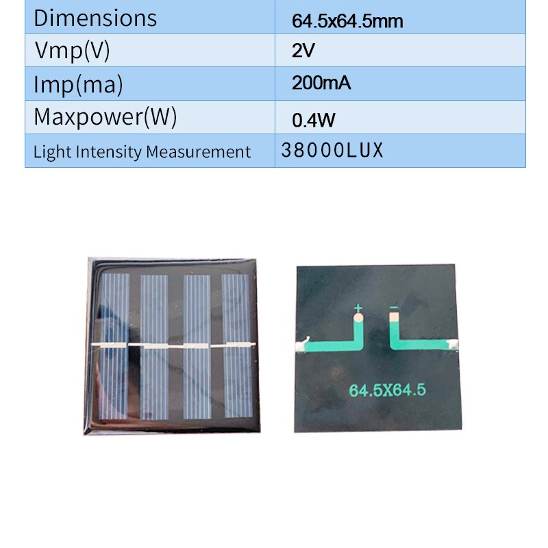太阳能板滴胶板多晶64.5*64.5 2V 200MA充1.2V电池diy玩具充电图2
