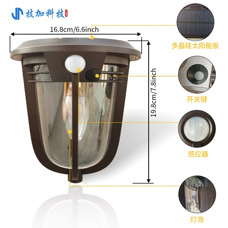 新款热销太阳能庭院灯 欧洲复古门廊灯 庭院装饰照明太阳能壁灯图3