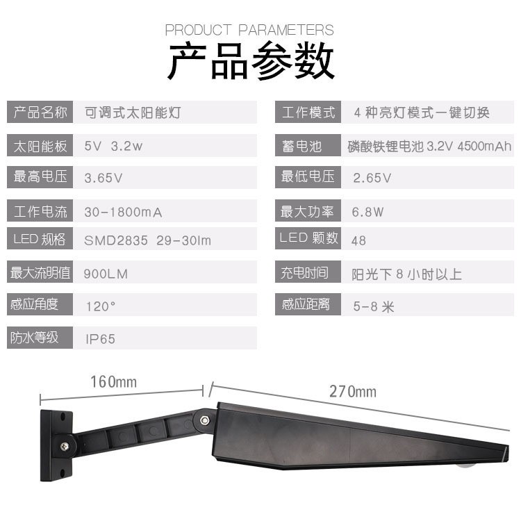 太阳能灯户外48LED人体感应壁灯新农村一体化路灯新能源照明灯图4