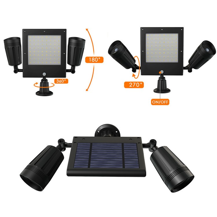 新款太阳能感应壁灯LED户外庭院花园照明路灯双头射灯太阳能路灯图3