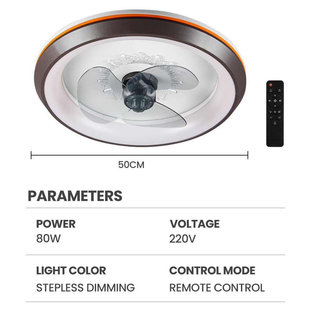 厂价直销无极调光吸顶风扇灯80W卧室风扇灯跨境现货整体泡沫包装图4