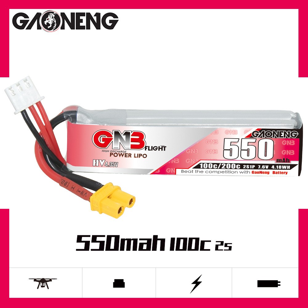 GNB高能550mAh 2S 7.6V 100C HV银燕Tinyhawk无刷航模FPV锂电池