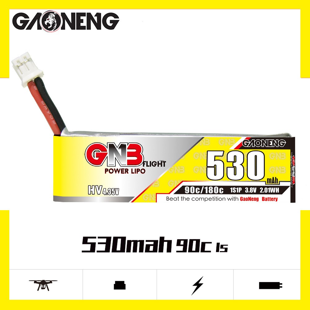 GNB高能530mAh 1S 3.8V 90C HV银燕2.5寸BNF航模无人机 FPV锂电池