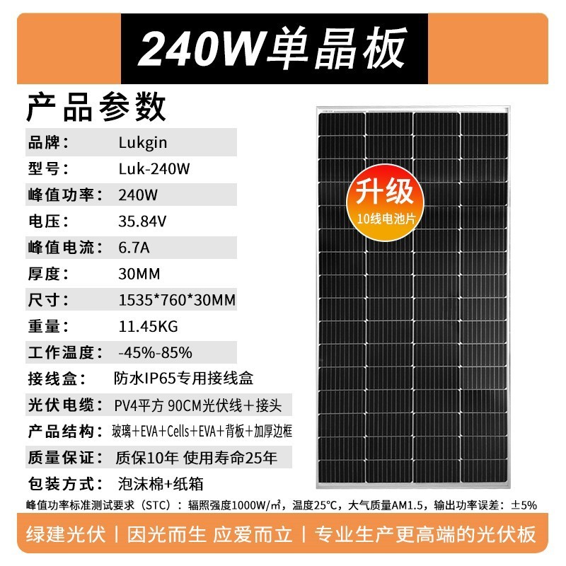 绿建240w12v24v单晶太阳能电池板发电板车顶用房车充电板电动车船图4