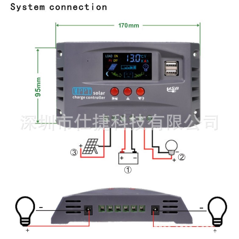 MPPT太阳能光伏充电控制器12V24V48V10A20A30A智能太阳能控制器图3