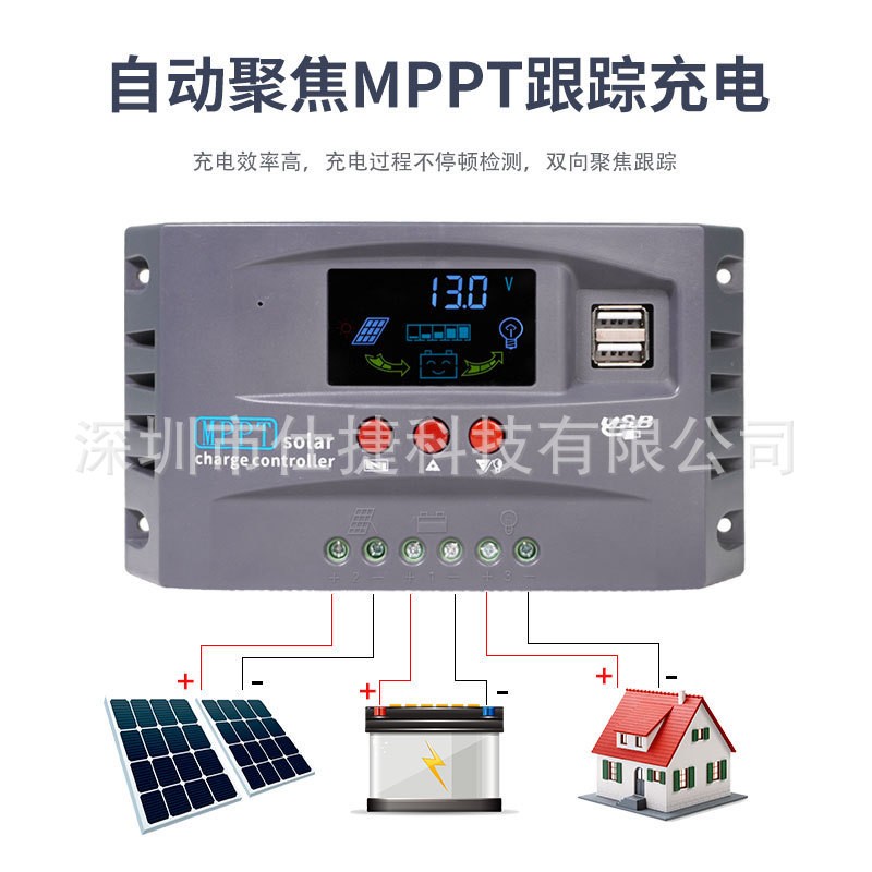 新款MPPT太阳能充电控制器40A50A60A80A智能系统太阳能光伏控制器图2