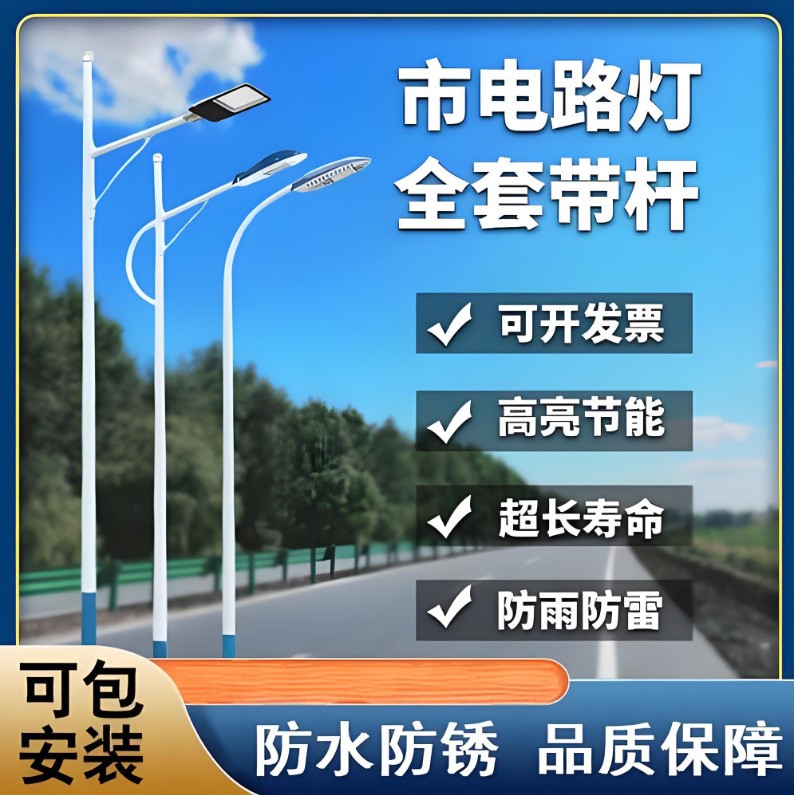 led市电路灯市政道路工程照明灯6米8米单臂双臂单头双头路灯灯杆图3