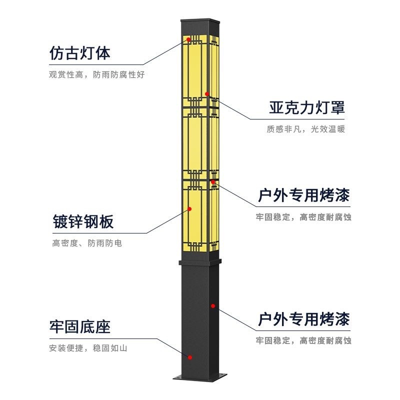 现代简约风3米4米方型led太阳能景观灯柱 户外公园小区装饰庭院灯图3