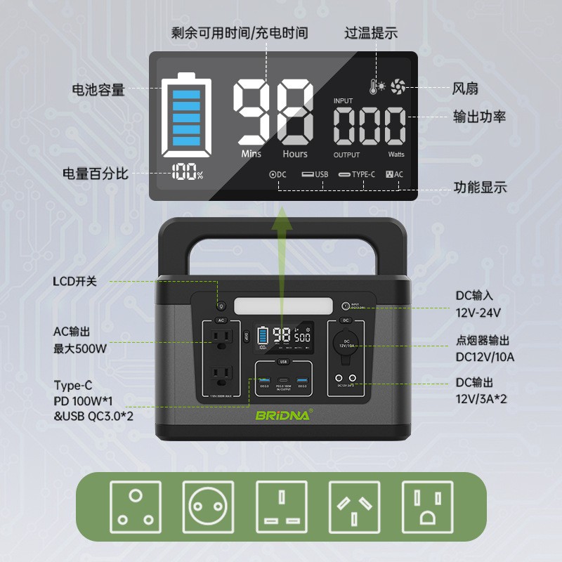 百瑞迪工厂直销600W快充户外电源太阳能储能电源便携式跨境专供图3