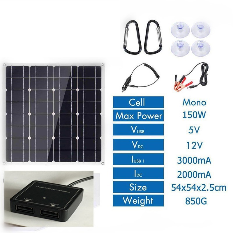 50W太阳能电池板充电器柔性太阳能电池板5V双输出 12VDC输出图1