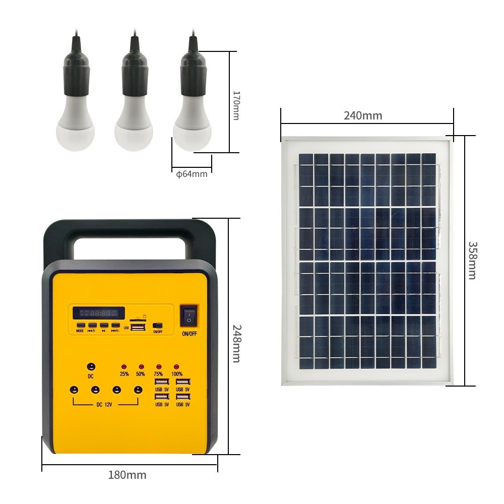 10W家用太阳能电池板发电小型系统照明灯摆地摊灯光伏发电设备机图5