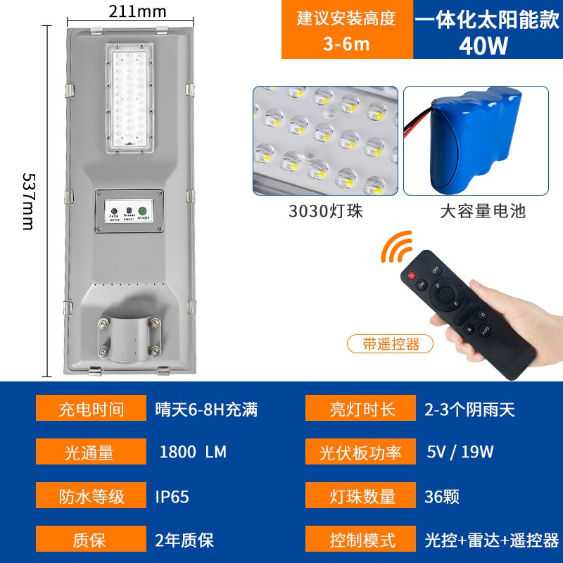 跨境户外太阳能灯新私模太阳能路灯一体化灯大功率太阳能路灯批发图5